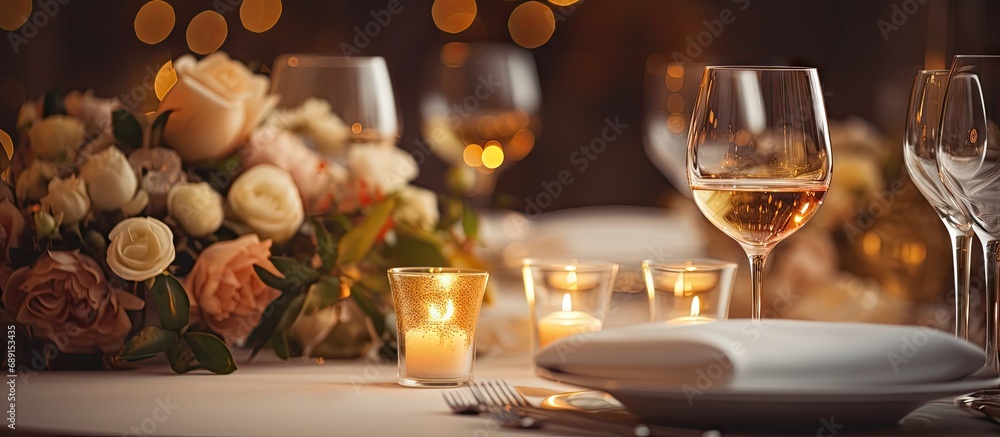 Aufkleber Luxurious wedding reception table setup Copy space image Place for adding text or design