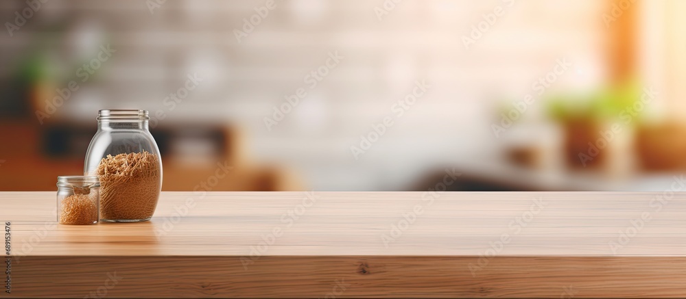 Aufkleber Blurred modern interior with kitchen table top for product display Copy space image Place for adding text or design