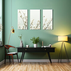 Design dreams unfold in watercolor a chic apartment with modular paintings mockup
