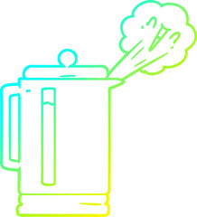 cold gradient line drawing of a cartoon electric kettle boiling