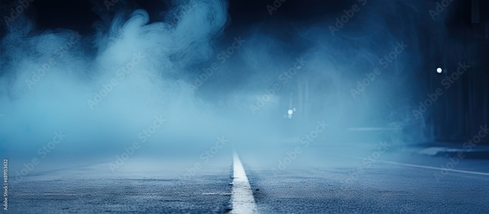 Poster desolate street with blue smoke dimly lit surroundings copy space image place for adding text or des