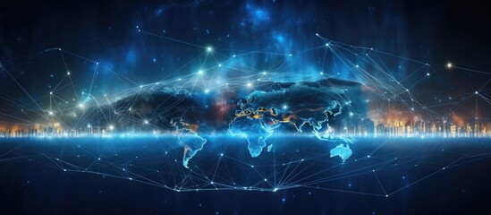 Futuristic map symbolizes global connectivity Copy space image Place for adding text or design - obrazy, fototapety, plakaty