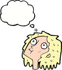 cartoon staring woman with thought bubble