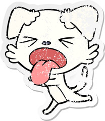 distressed sticker of a cartoon panting dog
