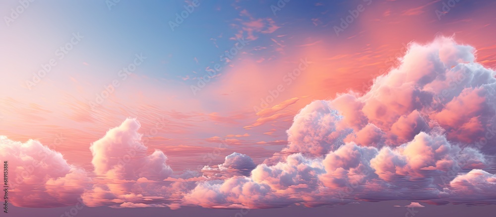 Poster Gorgeous sunset with pink clouds on a colorful cloudy sky Copy space image Place for adding text or design