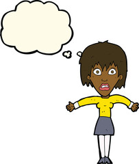 cartoon shocked woman with thought bubble