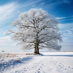 arvore em linda paisagem de inverno na neve 