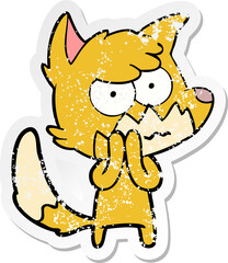 distressed sticker of a cartoon annoyed fox