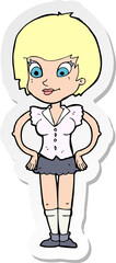 sticker of a cartoon pretty woman with hands on hips
