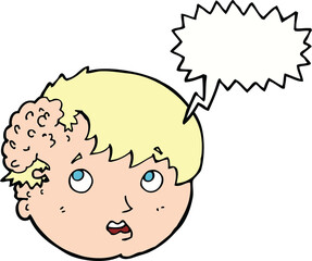 cartoon boy with ugly growth on head with speech bubble