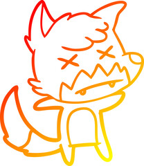 warm gradient line drawing of a cartoon dead fox