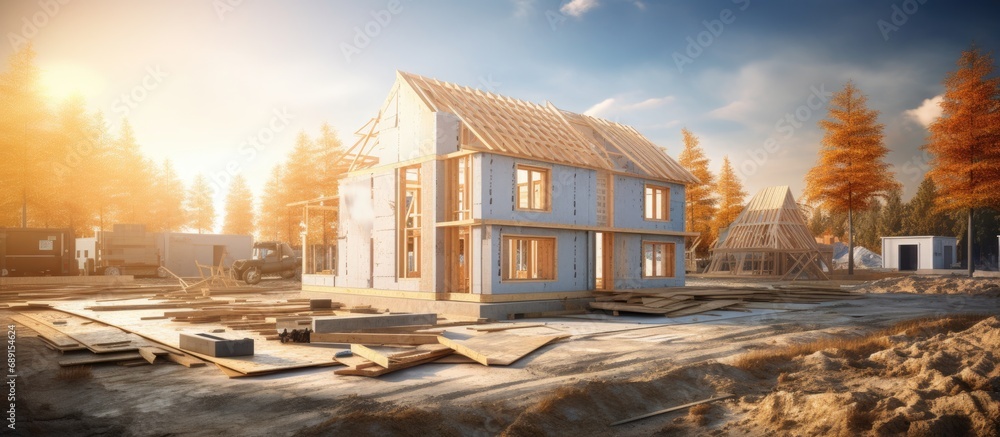 Poster Building new homes in a housing development Copy space image Place for adding text or design