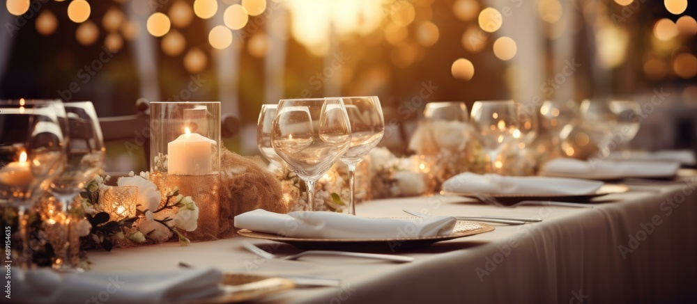 Aufkleber Luxurious wedding reception table setup Copy space image Place for adding text or design