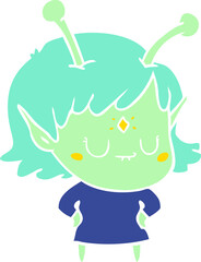 flat color style cartoon alien girl