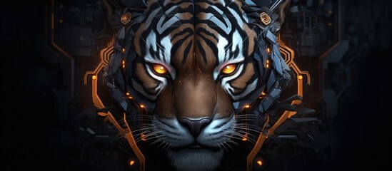Graphic design representation of a robotic tiger for a sports team logo printing and mascot Copy space image Place for adding text or design