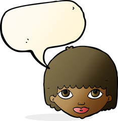 cartoon female face with speech bubble