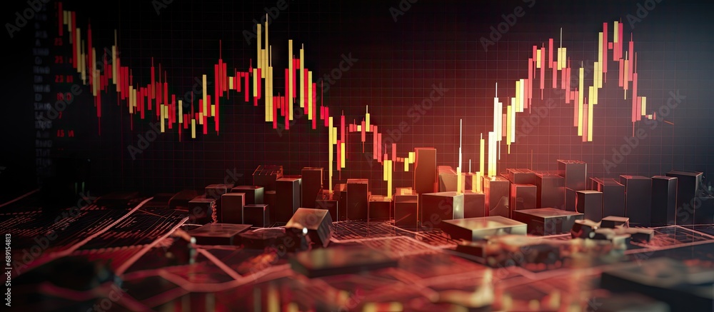 Poster Financial crisis displayed on stock market exchange trading graph with red candlestick charts indicating significant loss in stock prices Copy space image Place for adding text or design