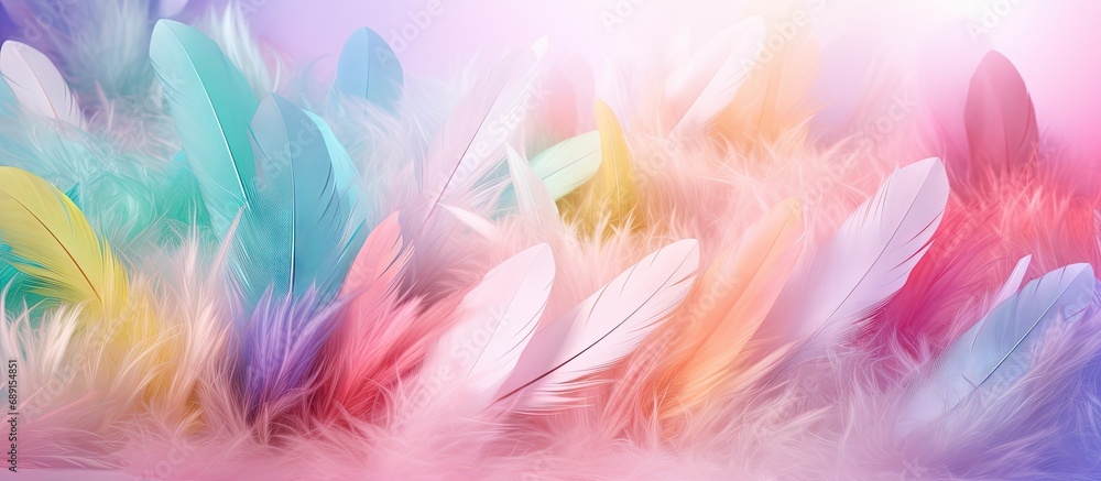 Poster Feather filled multicoloured banner with message area Copy space image Place for adding text or design