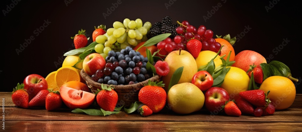 Poster assorted fresh fruit copy space image place for adding text or design