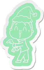 quirky cartoon  sticker of a happy old lady wearing santa hat