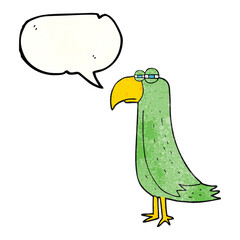 freehand speech bubble textured cartoon parrot
