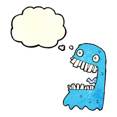cartoon gross ghost with thought bubble