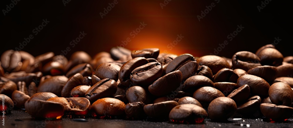 Poster Dramatic lighting captures local coffee beans in macro Copy space image Place for adding text or design