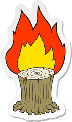 sticker of a cartoon big tree stump on fire