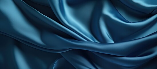 Fototapeta premium Luxurious blue silk satin backdrop with space for text design Web banner Top view table for special occasions Copy space image Place for adding text or design
