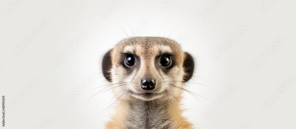 Leinwandbilder meerkat portrait on white backdrop copy space image place for adding text or design