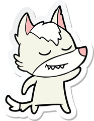 sticker of a friendly cartoon wolf
