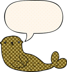 cartoon seal with speech bubble in comic book style