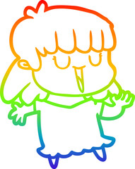 rainbow gradient line drawing of a cartoon woman