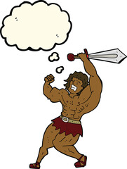 cartoon barbarian hero with thought bubble