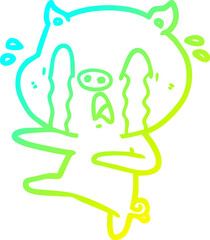 cold gradient line drawing of a crying pig cartoon