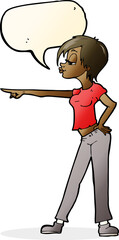 cartoon hip woman pointing with speech bubble