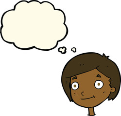 cartoon happy boy with thought bubble