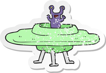 retro distressed sticker of a cartoon flying saucer