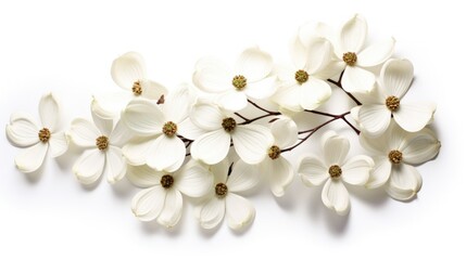 Closeup dogwood branch with blossoms on isolated transparent background