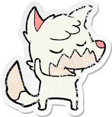 distressed sticker of a friendly cartoon fox