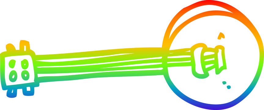 Rainbow Gradient Line Drawing Of A Cartoon Banjo