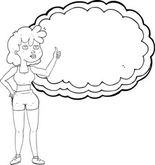freehand drawn black and white cartoon gym woman