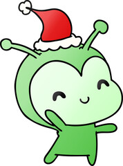 hand drawn christmas gradient cartoon of kawaii alien
