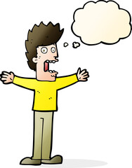cartoon terrified man with thought bubble