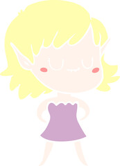 happy flat color style cartoon elf girl wearing dress