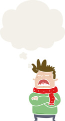 cartoon obnoxious man with thought bubble in retro style