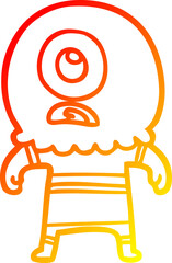 warm gradient line drawing of a cartoon cyclops alien spaceman