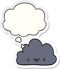 happy cartoon cloud with thought bubble as a printed sticker
