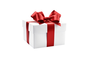 Elegant White Gift Box With A Red Bow On A Transparent Background, Png.