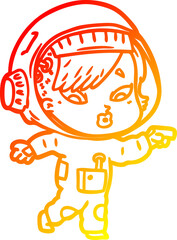 warm gradient line drawing of a cartoon astronaut woman